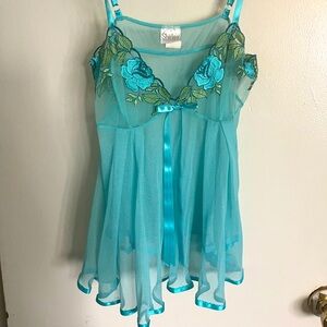 Teal  Floral Lace Babydoll